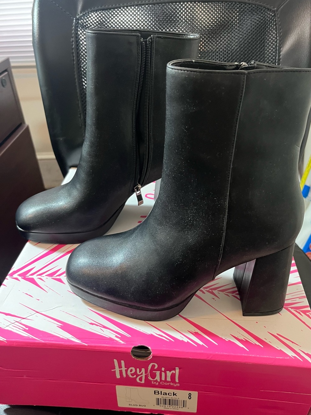 Corkys Black Block Heel Ankle Boots